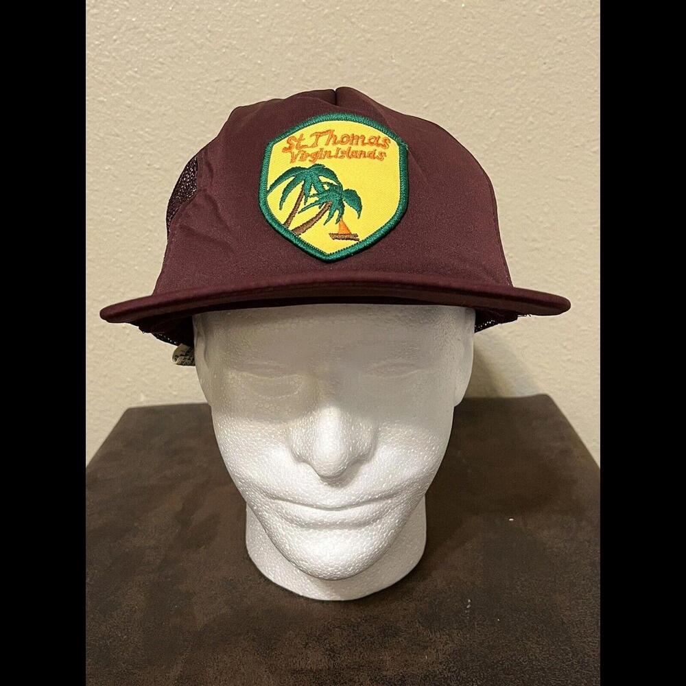 Vintage St Thomas Virgin Islands Maroon Trucker Hat Foam Mesh Patch Snapback Cap